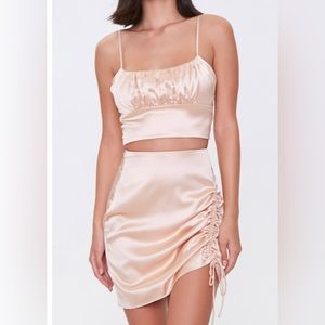 New! Champagne Satin Cropped Cami & Mini Skirt Set